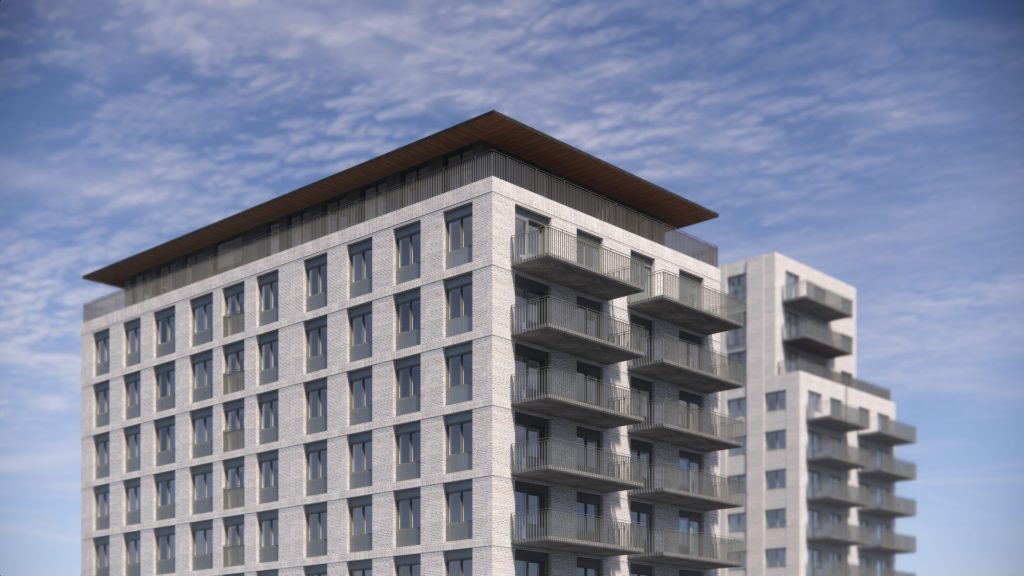 Fasader av ljusgrått tegel 