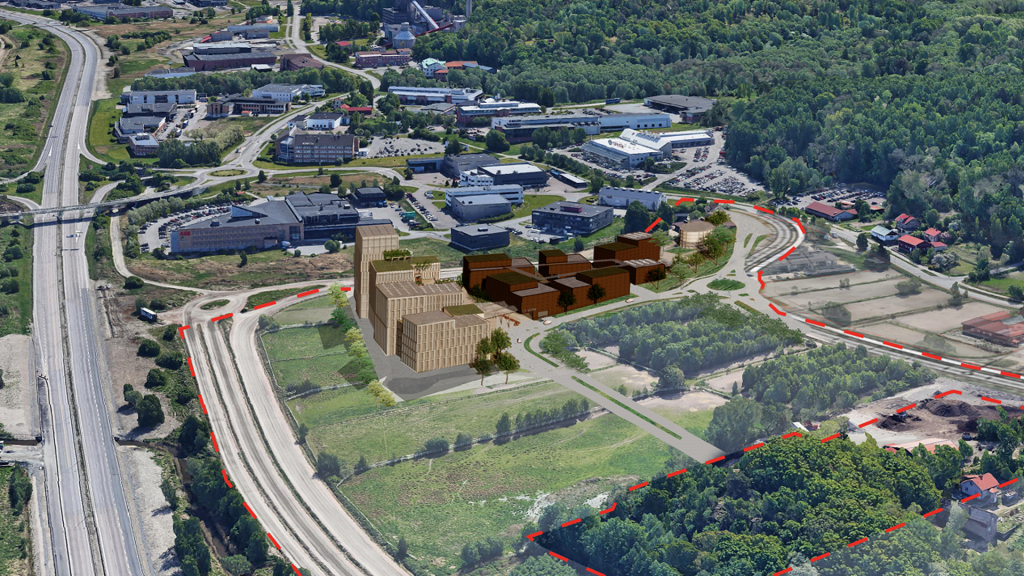 Fågelvy över det nya företagsområdet i relation till Söderleden