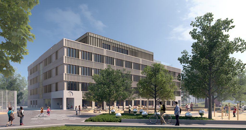 Midsommarkranens skola med tillhörande skolgård.