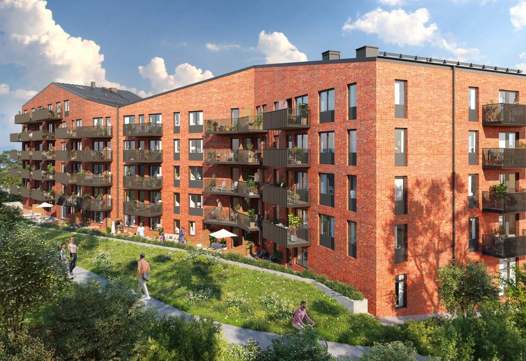 Balkonger pryder lägenheterna mot Brf Bostons innergård