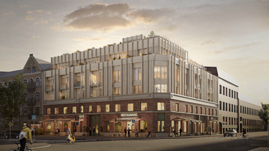 Nya byggnaden väntas få tre extra våningar med en kopparplåtsfasad och bestående av bostadsrätter.